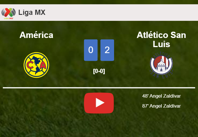 A. Zaldívar scores a double to give a 2-0 win to Atlético San Luis over América. HIGHLIGHTS