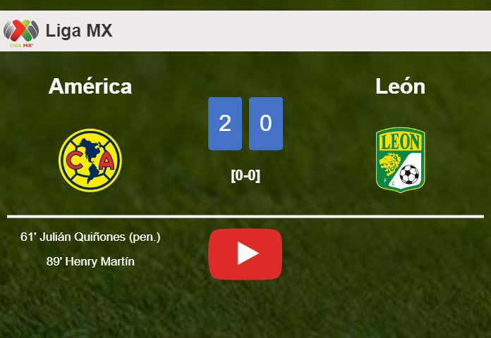 América prevails over León 2-0 on Saturday. HIGHLIGHTS