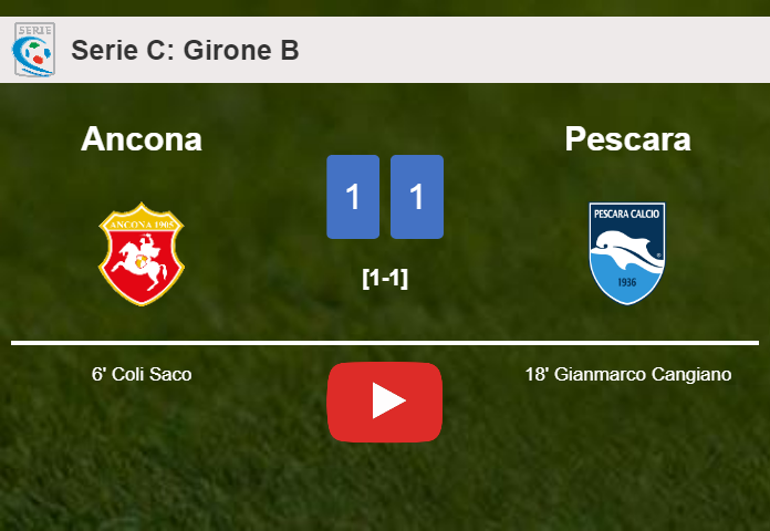 Ancona and Pescara draw 1-1 on Sunday. HIGHLIGHTS