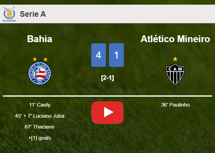 Bahia annihilates Atlético Mineiro 4-1 showing huge dominance. HIGHLIGHTS