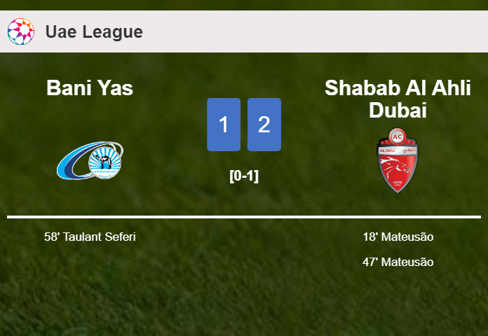 Shabab Al Ahli Dubai conquers Bani Yas 2-1 with Mateusão scoring 2 goals