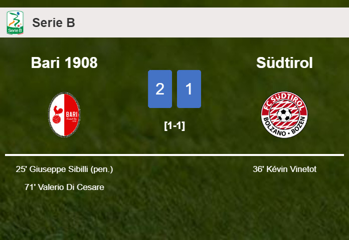 Bari 1908 conquers Südtirol 2-1
