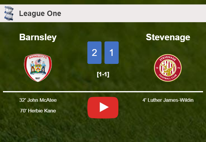Barnsley recovers a 0-1 deficit to top Stevenage 2-1. HIGHLIGHTS