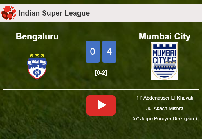 Mumbai City beats Bengaluru 4-0 after playing a incredible match. HIGHLIGHTS