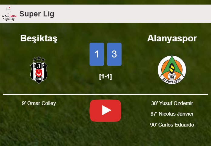 Alanyaspor beats Beşiktaş 3-1 after recovering from a 0-1 deficit. HIGHLIGHTS