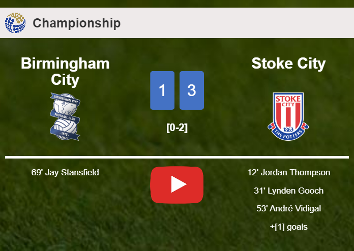 Stoke City defeats Birmingham City 3-1. HIGHLIGHTS