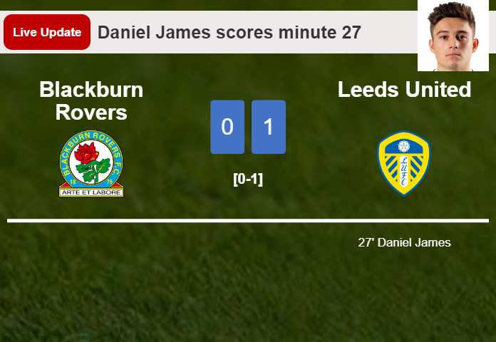 LIVE UPDATES. Leeds United leads Blackburn Rovers 1-0 after Daniel James scored in the 27 minute