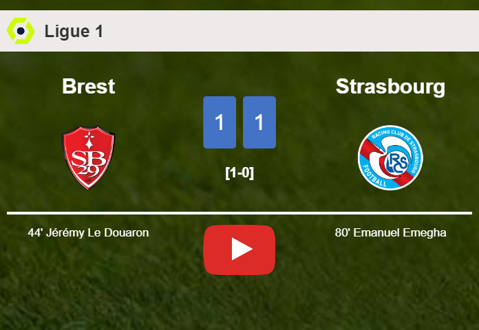 Brest and Strasbourg draw 1-1 on Thursday. HIGHLIGHTS