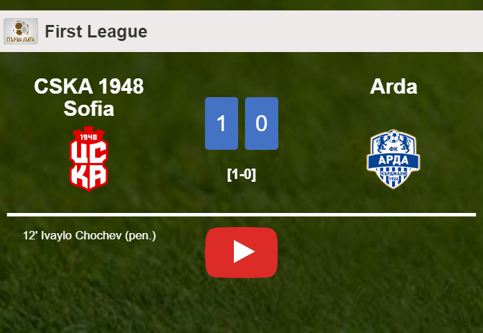 CSKA 1948 Sofia prevails over Arda 1-0 with a goal scored by I. Chochev. HIGHLIGHTS