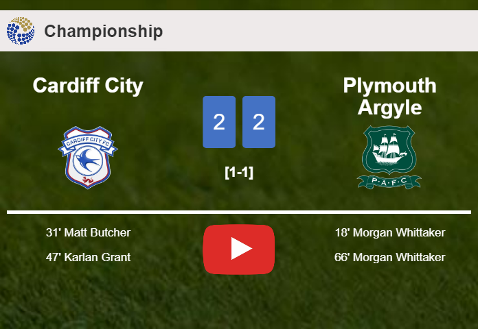 Cardiff City and Plymouth Argyle draw 2-2 on Tuesday. HIGHLIGHTS