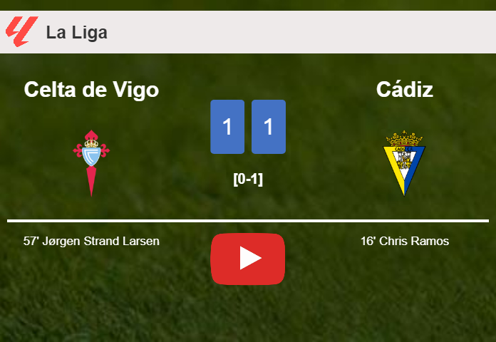 Celta de Vigo and Cádiz draw 1-1 on Monday. HIGHLIGHTS
