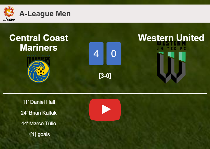 Central Coast Mariners wipes out Western United 4-0 after playing a great match. HIGHLIGHTS
