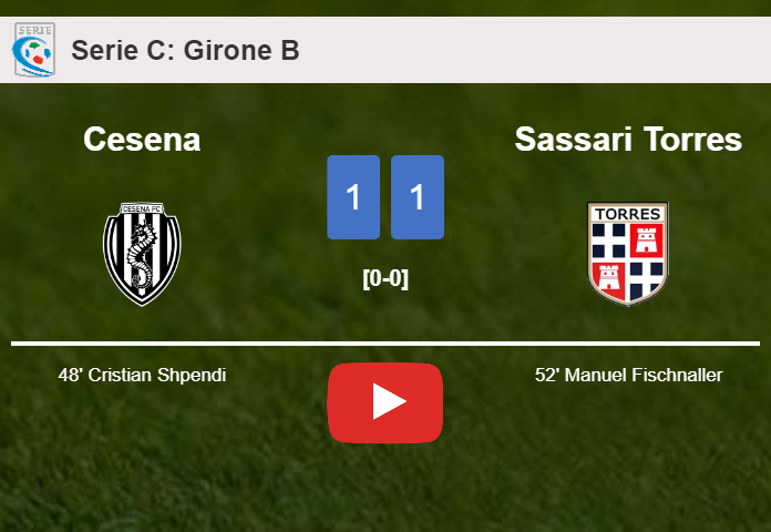 Cesena and Sassari Torres draw 1-1 on Sunday. HIGHLIGHTS