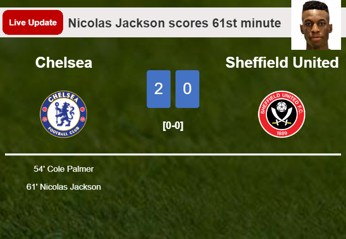 LIVE UPDATES. Chelsea scores again over Sheffield United with a goal from Nicolas Jackson in the 61st minute and the result is 2-0