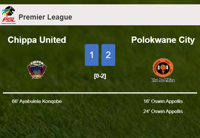 Polokwane City overcomes Chippa United 2-1 with O. Appollis scoring a double