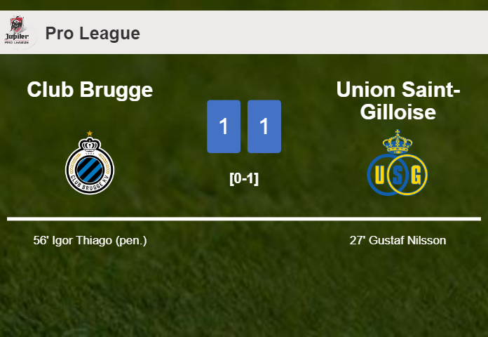 Club Brugge and Union Saint-Gilloise draw 1-1 on Tuesday