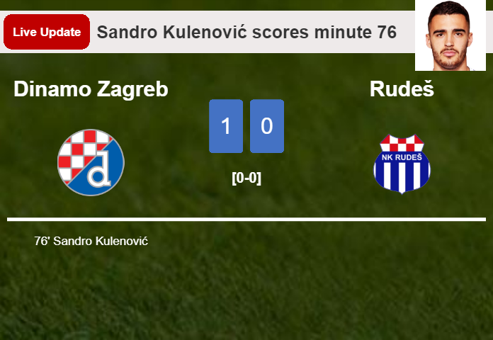 LIVE UPDATES. Dinamo Zagreb leads Rudeš 1-0 after Sandro Kulenović scored in the 76 minute
