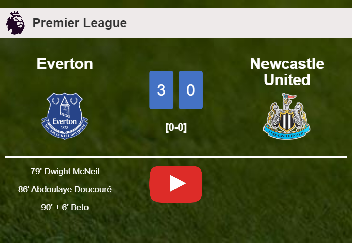 Everton defeats Newcastle United 3-0. HIGHLIGHTS