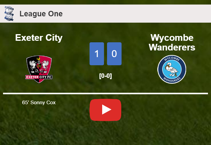 Exeter City tops Wycombe Wanderers 1-0 with a goal scored by S. Cox. HIGHLIGHTS