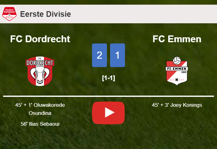 FC Dordrecht prevails over FC Emmen 2-1. HIGHLIGHTS