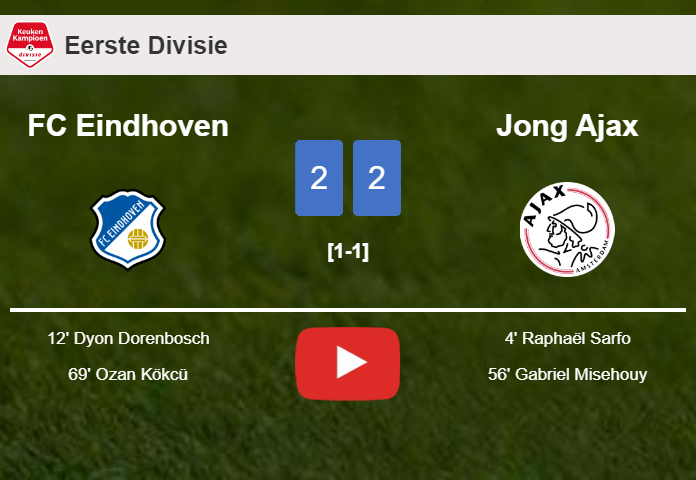 FC Eindhoven and Jong Ajax draw 2-2 on Saturday. HIGHLIGHTS