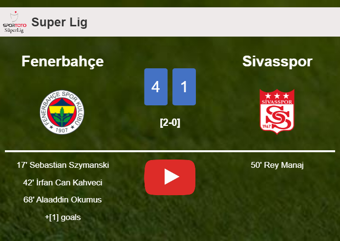 Fenerbahçe wipes out Sivasspor 4-1 playing a great match. HIGHLIGHTS