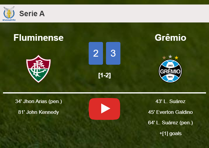 Grêmio beats Fluminense 3-2 with 2 goals from L. Suárez. HIGHLIGHTS