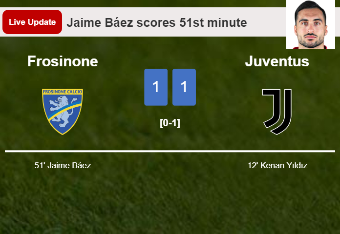 LIVE UPDATES. Frosinone draws Juventus with a goal from Jaime Báez in the 51st minute and the result is 1-1