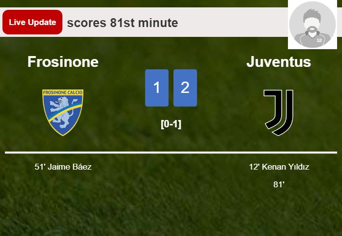 LIVE UPDATES. Juventus takes the lead over Frosinone with a goal from  in the 81st minute and the result is 2-1