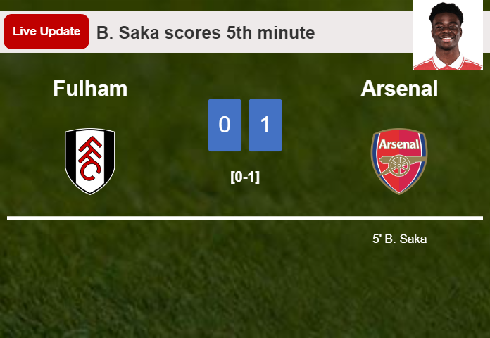 LIVE UPDATES. Arsenal leads Fulham 1-0 after B. Saka scored in the 5th minute