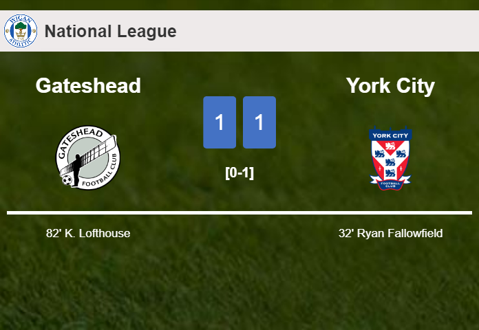 Gateshead and York City draw 1-1 on Tuesday