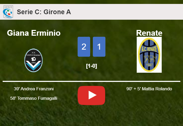 Giana Erminio clutches a 2-1 win against Renate. HIGHLIGHTS