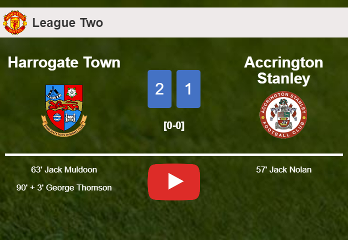 Harrogate Town recovers a 0-1 deficit to prevail over Accrington Stanley 2-1. HIGHLIGHTS