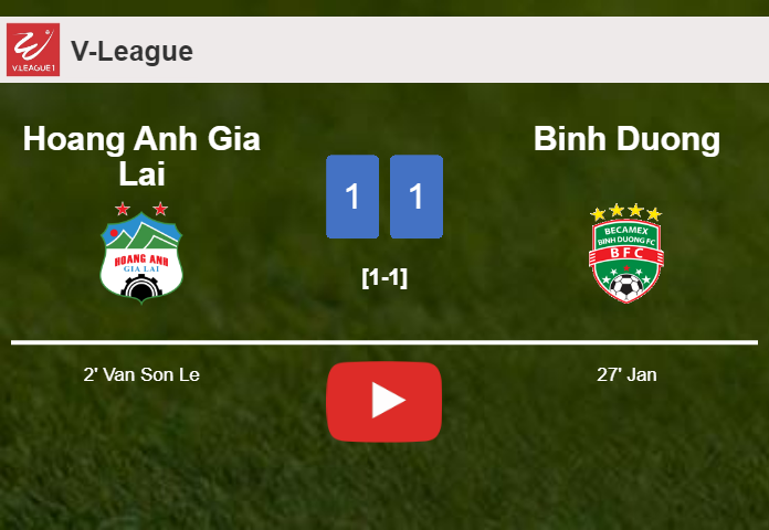 Hoang Anh Gia Lai and Binh Duong draw 1-1 on Sunday. HIGHLIGHTS
