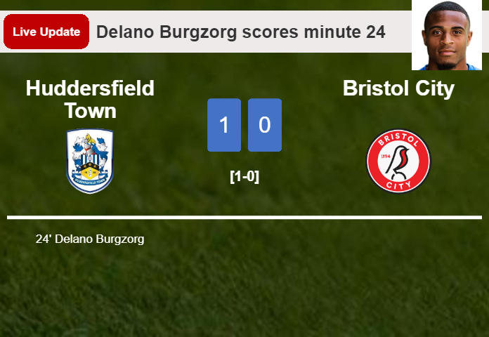 LIVE UPDATES. Huddersfield Town leads Bristol City 1-0 after Delano Burgzorg scored in the 24 minute