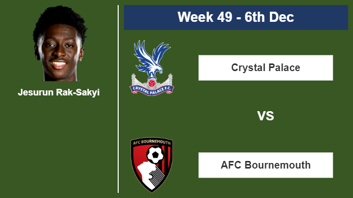 FANTASY PREMIER LEAGUE. Jesurun Rak-Sakyi stats before playing vs AFC Bournemouth on Wednesday 6th of December for the 49th week.