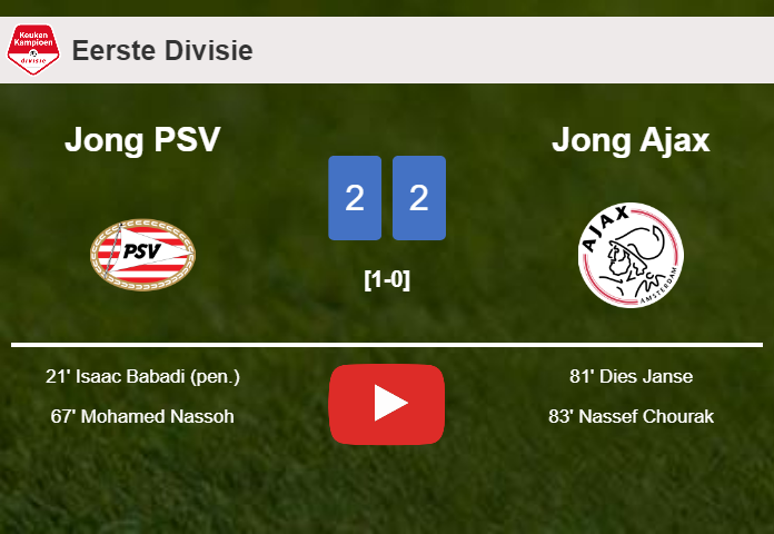 Jong Ajax manages to draw 2-2 with Jong PSV after recovering a 0-2 deficit. HIGHLIGHTS