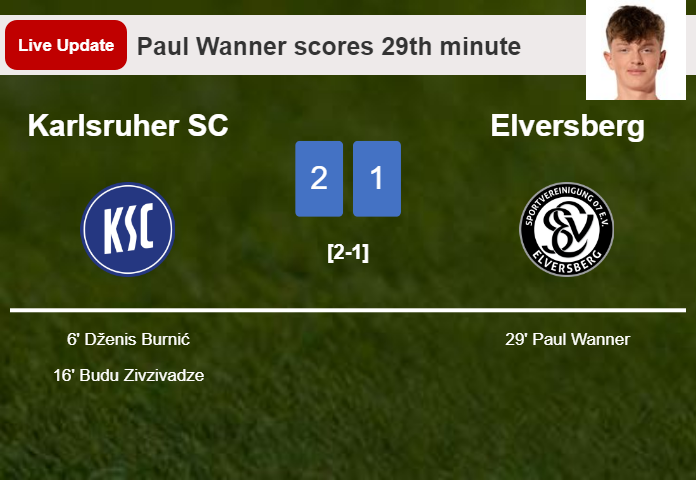 LIVE UPDATES. Elversberg getting closer to Karlsruher SC with a goal from Paul Wanner in the 29th minute and the result is 1-2