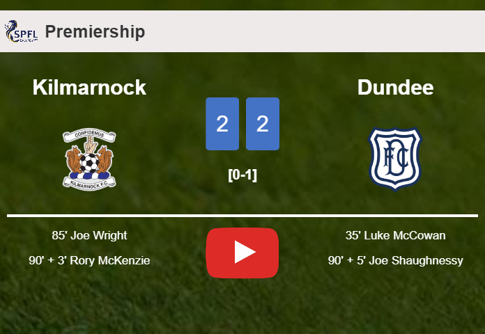 Kilmarnock and Dundee draw 2-2 on Saturday. HIGHLIGHTS