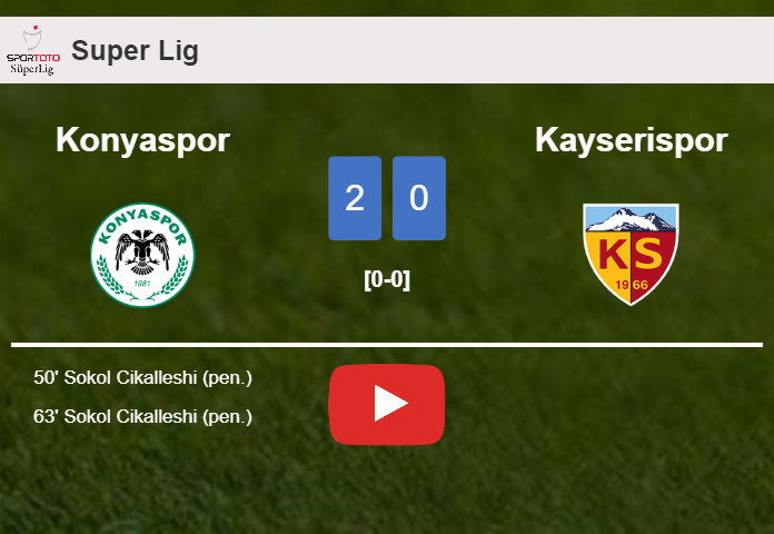 S. Cikalleshi scores a double to give a 2-0 win to Konyaspor over Kayserispor. HIGHLIGHTS