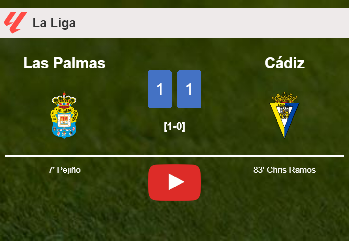 Las Palmas and Cádiz draw 1-1 on Sunday. HIGHLIGHTS