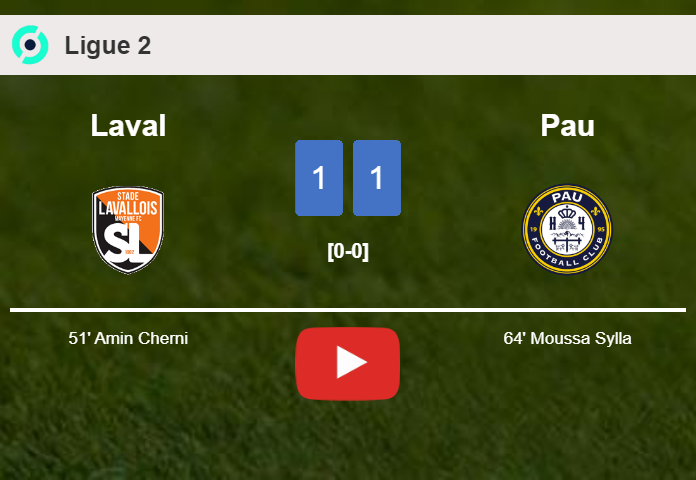 Laval and Pau draw 1-1 on Saturday. HIGHLIGHTS