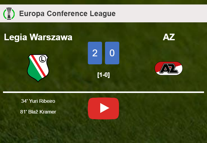 Legia Warszawa beats AZ 2-0 on Thursday. HIGHLIGHTS