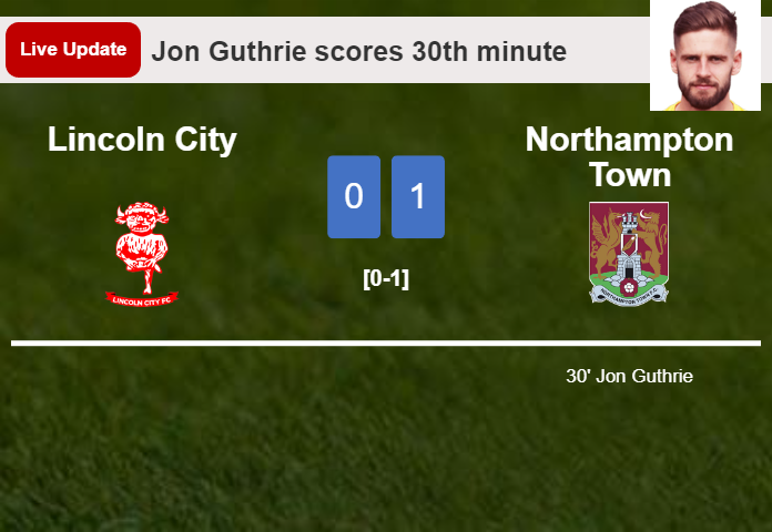 LIVE UPDATES. Northampton Town leads Lincoln City 1-0 after Jon Guthrie scored in the 30th minute