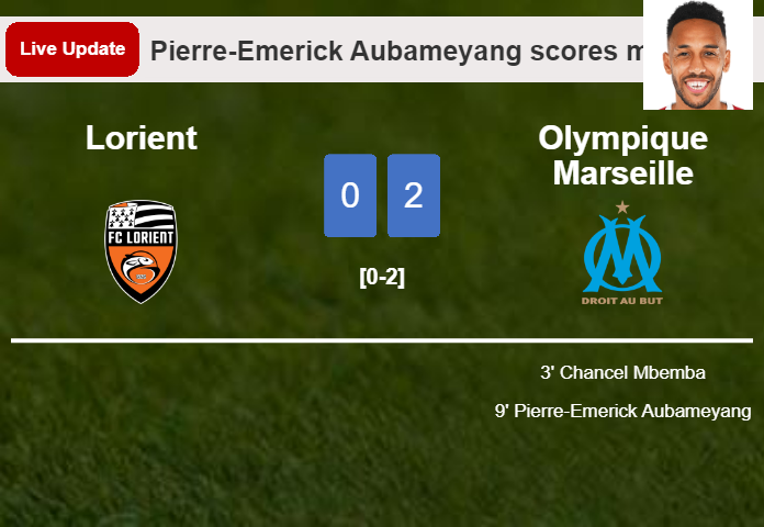 LIVE UPDATES. Olympique Marseille extends the lead over Lorient with a goal from Pierre-Emerick Aubameyang in the 9 minute and the result is 2-0