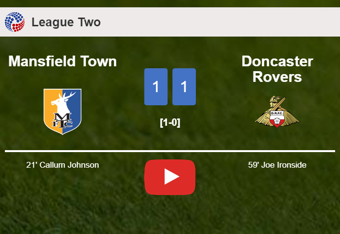 Mansfield Town and Doncaster Rovers draw 1-1 on Friday. HIGHLIGHTS