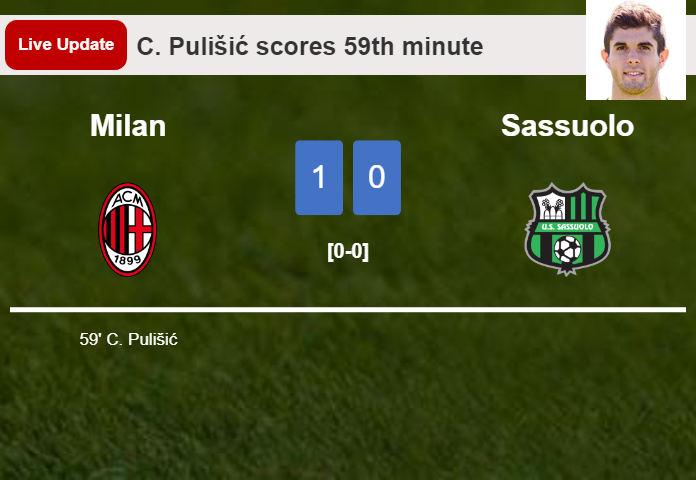 LIVE UPDATES. Milan leads Sassuolo 1-0 after C. Pulišić scored in the 59th minute