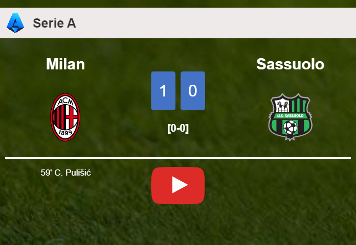Milan prevails over Sassuolo 1-0 with a goal scored by C. Pulišić. HIGHLIGHTS
