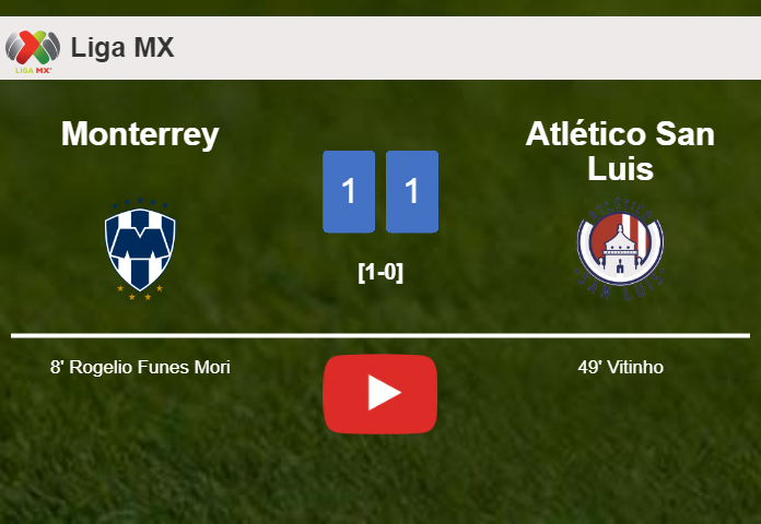 Monterrey and Atlético San Luis draw 1-1 on Saturday. HIGHLIGHTS