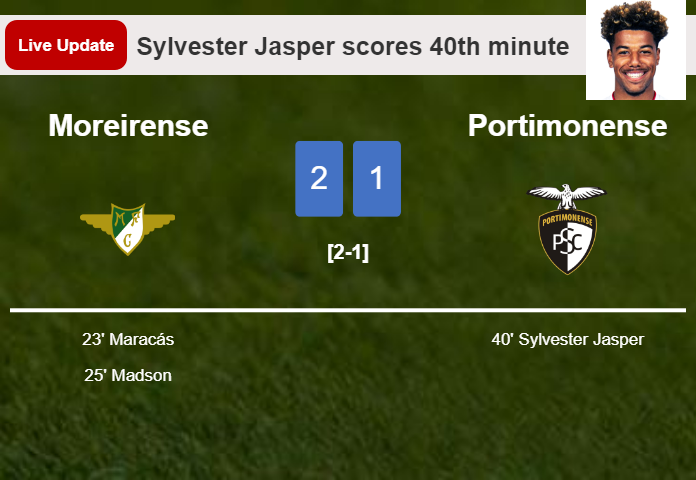 LIVE UPDATES. Portimonense getting closer to Moreirense with a goal from Sylvester Jasper in the 40th minute and the result is 1-2